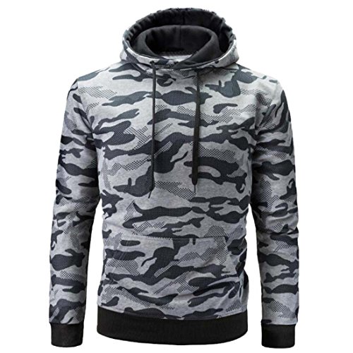 Preisvergleich Produktbild Hooded Sweatshirt Herren Btruely Winter Männer Hoodie Pullover Camouflage Männer Kapuzenpullover Zipper Langarm Outwear (Grau, L)
