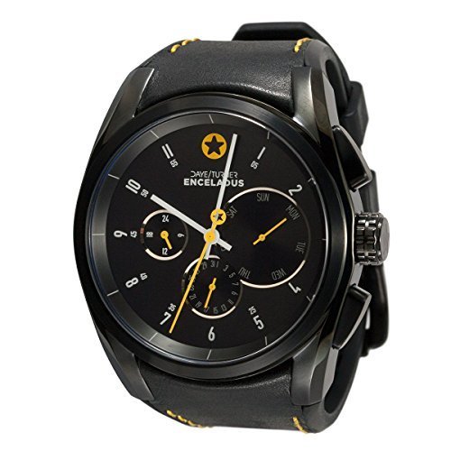 DAYE / TURNER Herrenuhr Stern ENCELADUS XL-Chronograph Edelstahlgehuse Lederarmband Schwarz Ziffernblatt Schwarz Seiko Quarzuhrwerk Hochwertiges Mineralglas