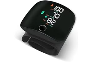 SQUADO Sfigmomanometro da Polso Automatico – Misuratore Pressione con Display LCD, Ricaricabile USB, Cardiofrequenzimetro Integrato, 2 Utenti x 50 Memorie, Custodia Inclusa – Colore Nero