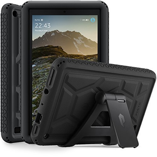 Poetic TurtleSkin Fire 7 (2017) Heavy Duty Schütz Silikon Hülle mit Klangverstärkend Feature für Amazon Fire 7 (2017) Schwarz [Mit Tragbarem Tablettenständer]