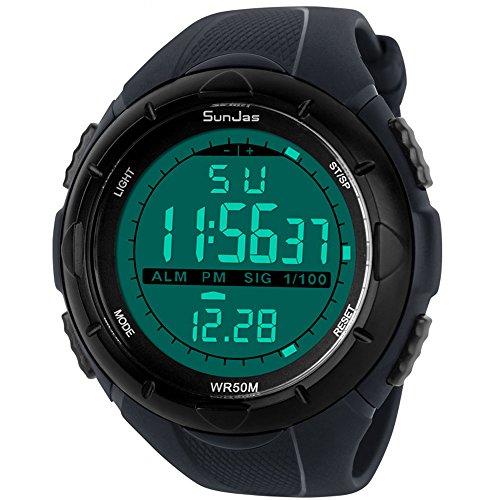 SunJas 5ATM Wasserdicht Sport Armbanduhr Fashion Men LCD Digital Stoppuhr Chronograph Datum Alarm Gummi-Sport-Armbanduhr ( Grau) SunJas 5ATM Wasserdicht Sport Armbanduhr Fashion Men LCD Digital Stoppuhr Chronograph Datum Alarm Gummi-Sport-Armbanduhr ( Grau)