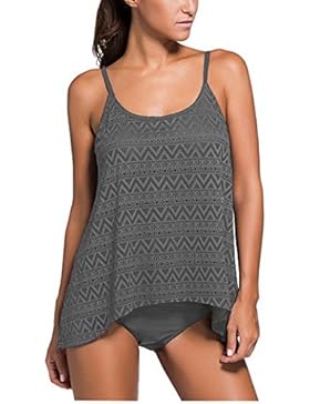 Evedaily Damen Badeanzug Zweiteilig Schwimmanzug Elegantes Push UP Bikini/Tankini Top-Modell Swimsuit für Damen...