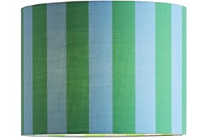 ValueLights | Callie Colour Clash Blue and Green Stripe Small Fabric Drum Lamp Shade | 260mm Shade Width