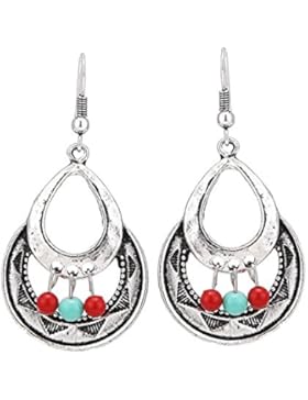 Brass Ohrringe silberfarben Rund Perlen rot türkis Dreiecke