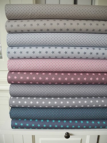Lottashaus 10x Stoff Beige & Grau & Rosa Mint Stoffpaket no34 Stoffe Patchwork Sterne Tupfen Shabby chic