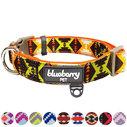 Blueberry Pet Soft & Comfy Vintage Tribal Pattern Adjustable Neoprene Padded Dog Collar in Extravagant Orange, Small