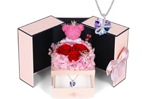 FIRESTYLE Preserved Purple Rose Moss Bear with Purple heart crystal necklace, Gifts for Women,Girlfriend,Wife,Mum,Gifts for her on Birthday, Anniversary, Valentine's Day, Mother's Day, Christmas