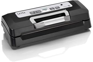 Laica VT3119 Máquina de envasado al vacío Automática, con mango de bloqueo capacidad de absorción de 12 l/min, incluye un rollo, 1 cortador y un tubo para contenedores, de Plástico, Negro/Plata