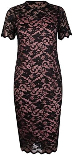 Womens Lace Lined Midi Dress Color Black/Peach Size UK 24