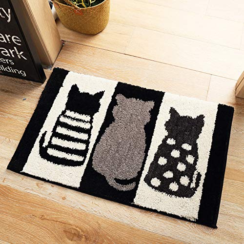 Preisvergleich Produktbild LZYMLA weichen saugfähigen Badezimmer Badezimmertür Matte rutschfeste Badezimmerteppich Küche rutschfeste Matte schwarz und weiß Katze 45 * 65cm