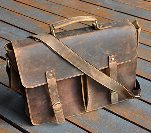 feathertouch Steampunk Leder Aktentasche Tasche aus echtem Leder Messenger Laptop-Tasche MacBook Herren Leder, echt Leder Tasche 40,6 x 30,5 x 12,7 cm braun - 2
