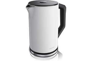 arendo - Bollitore Acqua Elettrico da 1.5L 2200W - Eco Controllo Temperatura - Temperatura Regolabile 40-100°C - Parete Doppia - in Acciaio Inossidabile - Senza BPA - Bianco opaco