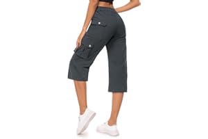 Moosehill Spodnie damskie 3/4 Cargo Capri, spodnie trekkingowe, wodoszczelne, oddychające, spodnie cargo, spodnie letnie, ze stretchem, do uprawiania sportu, z 6 kieszeniami
