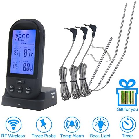 Wireless Meat Thermometer, Digital Instant Read Meat Thermometer with 3 Probes Waterproof, Liquid Thermometer Wireless Remote Cooking Timer Battery Included for Kitchen Grill BBQ Oven Barbecue Temps