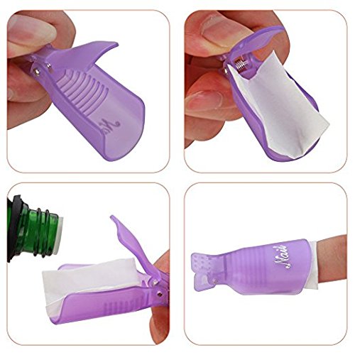 10 Stück Nagel Kunst tränken weg Cap Clip, UV Gel Polish Remover Wrap-Werkzeug,Professionelle Kunststoff-Acrylnagel Auferstehung Sets Nail Clip Resurrection Finger setzt Nagel-Sets Maniküre Werkzeuge (Lila) - 6