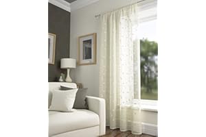 Filigree Harrogate Leaf Floral Ivory Cream Slot Top Voile Net Curtain Panel (55" Wide x 90" Drop)