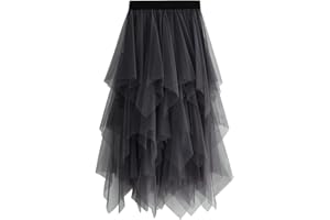 KUKEYIEE Women's Skirt Tulle Tutu Irregular Underskirt Layered Skirt Ballet Prom Party Pleated Dress A-line Midi Skirt