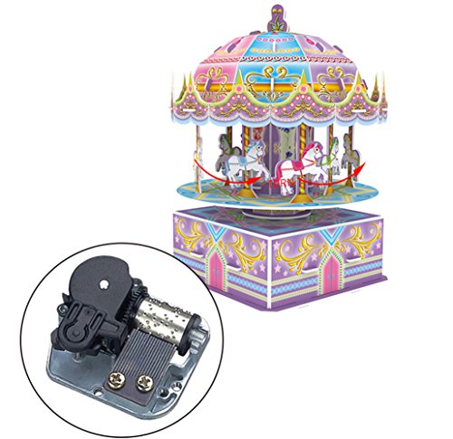 3D Whirligig Jigsaw Puzzles for Children, Carousel Horse Puzzle with Music DIY Building Model Early Learning Educational Toys Brain Teasers Kids Girls Toys Birthday Gift-29 Pcs