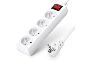 Aigostar Multiprises 4 Prises avec Interrupteur, 2P+T, Extension D'alimentation de 5 Mètre, Sécurité Enfant, Française, Blanc, 16A 250V
