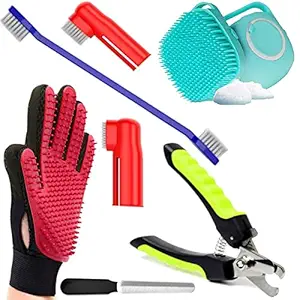 PSK PET MART Dogs Grooming Kit ? Dog Shampoo Brush 80ml, Nail Cutter, Tooth Brush and Glove for Puppy, Cat and Kitten ? Combo of 4