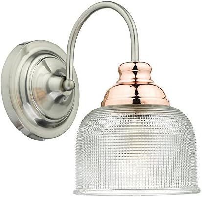 Wharfdale Single Wall Bracket Satin Chrome Copper complete with Textured Glass