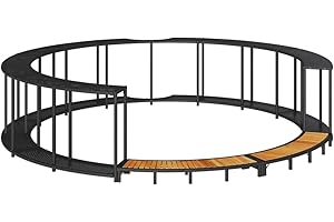 vidaXL Whirlpool-Umrandung mit Stauraum Holztreppe Schwarz Poly Rattan, Spa-Umrandung, Poolverkleidung, Whirlpoolumrandung Rund, Poolumrandung
