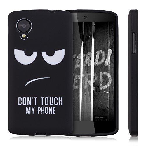 kwmobile Funda para LG Google Nexus 5 - Carcasa de  TPU  para m  vil y dise  o Don t Touch my Phone en  Blanco Negro 