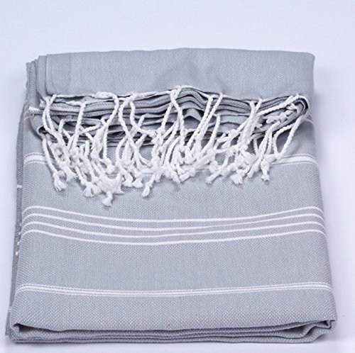 Hamamtuch Pestemal Baumwoll-Saunatuch, Strand-Tuch mit Fransen, dünn, saugstark, 100% Baumwolle, Farbe:Silbergrau;Größe:Decke 150x200 cm