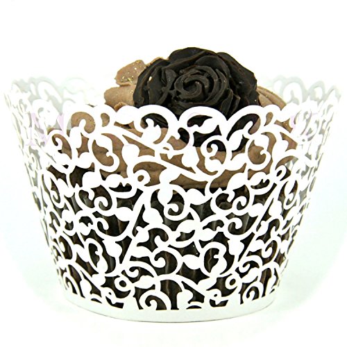 TININNA Pearly Papier Vine Spitze Muscheln Cup Cake Cupcake Wrappers Verpackung Dekoration Hochzeit Party Cupcake Dekoration Muffinförmchen Papierförmchen 60 Stück - 3