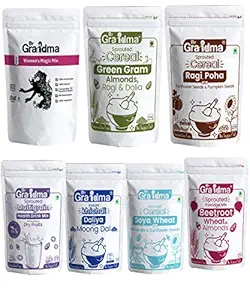 ByGrandma Master Combo Super Saver Pack of 6 Different Flavour | 1 Mothers Health Drink & Instant Cereal Mix For Children| Preservative Free Multigrain Sprouted Cereal Mix - Pack of 7