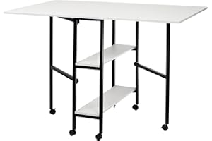 Sewing Online Quilting/Fabric Cutting Table, White Top with Black Legs and Wheels - Folding Craft Table with 2 Drop Leaves and 2 Storage Shelves. Extra Workspace for Sewing and Hobby Projects - WC1012