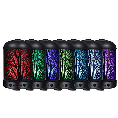 COOSA Luftbefeuchter 100ml Standard tragbare aroma diffuser, ätherisches Öl Diffusor Luftbefeuchter für Aromatherapie mit 7 LED-Licht für Haus und Büro - 8