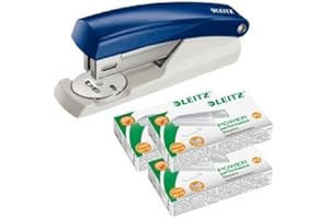 ‎LEITZ Leitz Mini Heftgerät NeXXt, Heftleistung 10 Blatt | Farbe wählbar (Mit Heftklammern, Blau)