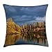 Produktbild Pants New Lake House Decor Throw Pillow Cushion Cover by, Cold Russian Calm River View with Faded Tree Leaves up North Wilderness, Decorative Square Accent Pillow Case, 18 X 18 inches, Yellow Blue