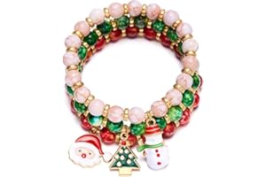 TOFBS 3 Pcs Bracelets de Noël pour Femme Ensemble de Bracelet en Perles pour Filles Pendentif Bracelets Christmas Bijoux