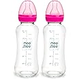 Mee Mee Premium Glass Feeding Bottle with Eazy-Flow Technology, Anti-Colic Valve,Anti Slip,BPA-Free Baby Feeding Bottle for Babies & Toddlers(Pink, 240Ml, Pack of 2)