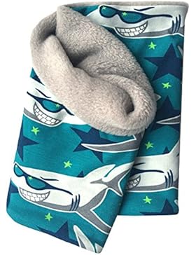 WOLLHUHN Warmes Halstuch, Schlupfschal petrol mit coolen Haien, Mädchen / Jungen, innen Fleece hellgrau 20170818