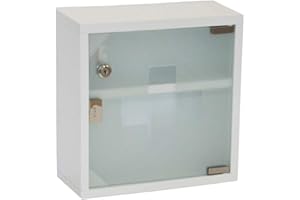 HS-Lighting Medizinschrank Medikamentenschrank abschließbare Arzneischrank Erste Hilfe Schrank aus Metall, Tip-on'' Glastür, inkl. 2 Schlüsseln, 30ⅹ30ⅹ12cm (Weiß- 2 Fächer)