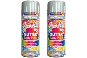 PAINT FACTORY Silver Glitter Effect Colour Spray Paint Decorative Creative Crafts 200ml x 6