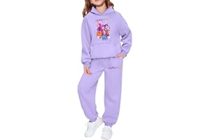 GENERICO Tuta Bambina Completa Invernale con Stampa Anime Completo Felpa con Cappuccio e Pantaloni Sportivi 2 Pezzi Set Anime Moda Tracksuit Completa Tute da Jogging Y2K Streetwear per Ragazze 2-14 Anni