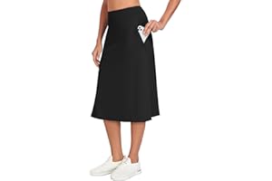 WOWENY Damen Midirock Elegante Mit 3 Pockets Elastische Taille A-Linie Yoga Rock Einfarbig Sommerrock Knielang Sport Skort Stretch Rock,