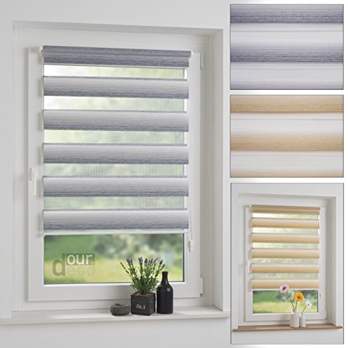 ourdeco® Doppel-Rollo, Duo-Rollo mit Farbverlauf / 60 x 150 cm braun / lichtdurchlässig, blickdicht / Farben: Verlauf Braun, Verlauf Sand / Klemmen=Montage ohne Bohren=Smartfix=Klemmfix=Easy-to-fix