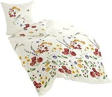 BIERBAUM MAKO SATIN BETTW&Auml;SCHE 135x200cm 2 tlg. BLUMEN WIESE SCHMETTERLING