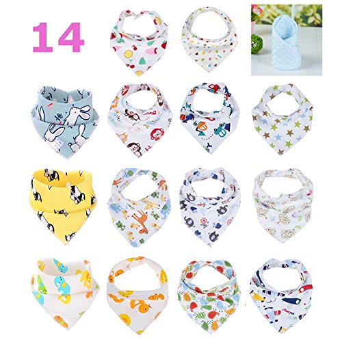 14 Baberos Bebe Bandanas Bufanda Toalla Drool Babas Tela para Bebé Niña Niño Recien Nacido Bandana Bebe Babero Algodon Absorbente Suaves Para Sialorrea y Dentición (14pcs para Unisex)