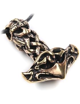 massiver Thors Hammer keltischer Schmuck Anhänger Bronze, Länge mit Öse: 3,2cm, inkl. Band, Thor Hammer Kette
