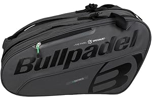 Bullpadel - Borsa per racchette nera, con tasche per racchette, scomparto per abbigliamento o attrezzatura e tasche ausiliarie, imbottita e maniglie per il trasporto, grande capacità e