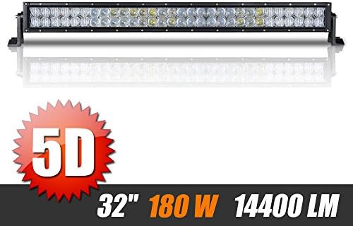 Racbox 32 Inch 180W 5D Lens CREE LED Light Bar Flood Spot Beam Driving Fog Lamps for Off Road 4x4 Car SUV Truck Boat ATV UTV 12V 24V