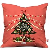 Indigifts Christmas Tree Print Light Red Cushion Cover 12x12 with Filler (Xmas Gift for Her, Him, Boy, Girl, Dad, Mom, Friends, Family) - Christmas Decorations