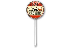 Geroclonup Cartello di attraversamento di gatto con paletto per quartieri cortile fattoria alluminio Attenzione 23,4 x 23,4 cm rotondo decorazioni fattoria cortile prato passerella decorazioni