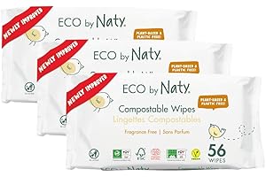 ‎NATY Eco by Naty plastikfreie Baby Feuchttücher unparfümiert - 100 % kompostierbare und pflanzliche Tücher, gut für Babys und die empfindliche Haut von Neugeborenen (3 x 56 | 168 Stück)